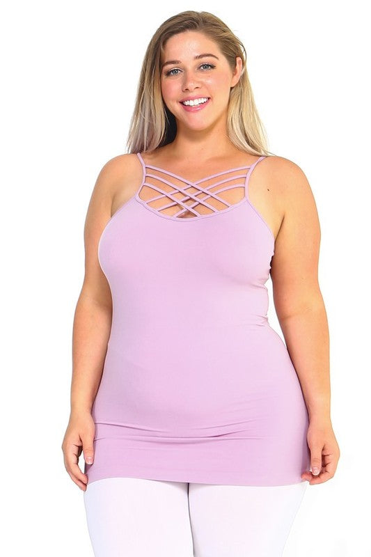 Women Plus Seamless Triple Criss Cross Front Longline Cami Top Zarnesh