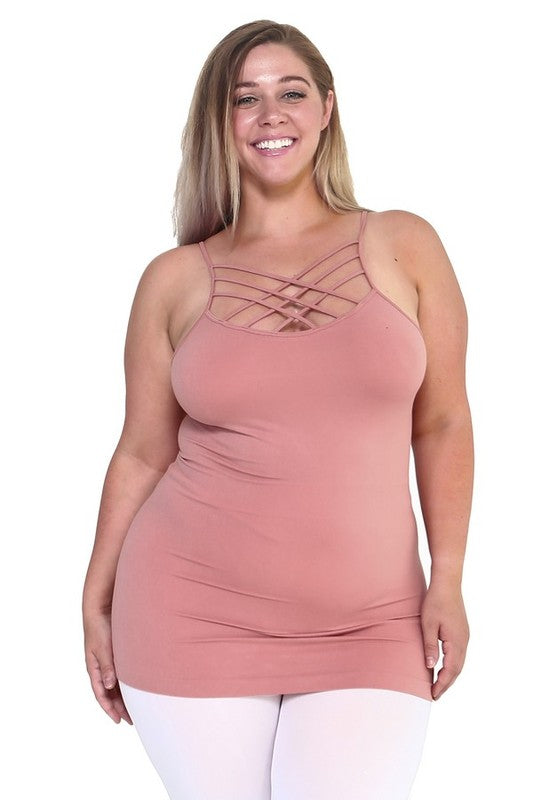 Women Plus Seamless Triple Criss Cross Front Longline Cami Top Zarnesh