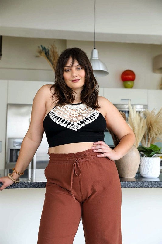 Women Plus Size Fit Crochet Lace High Neck Pullover Bralette Zarnesh