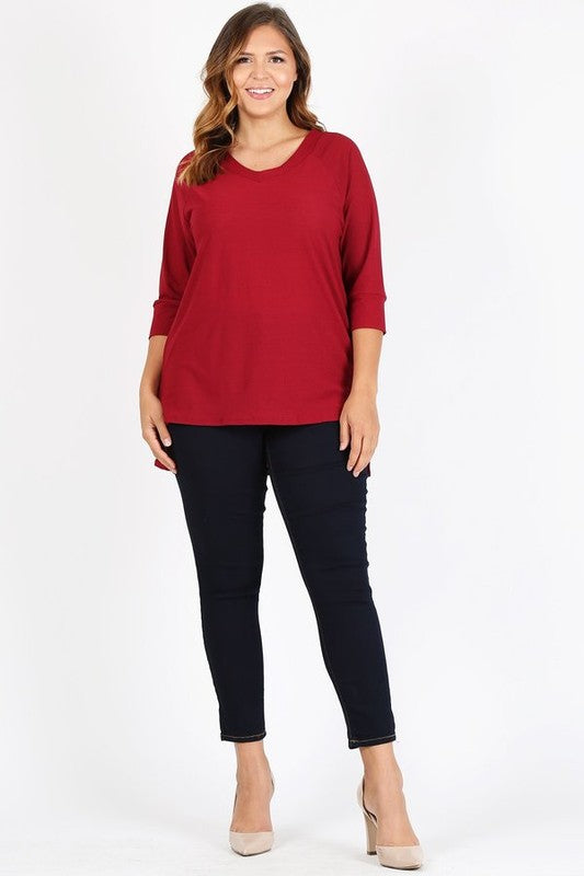 Women's Plus Size Knit V Neck Hi Low Pullover Top | Zarnesh