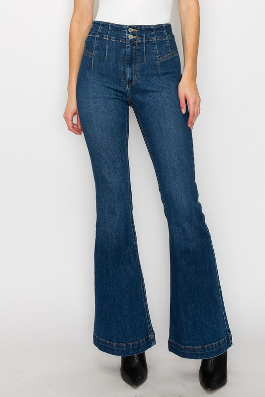 Women Plus Size Super Stretch High Rise Modern Flare Jeans Zarnesh
