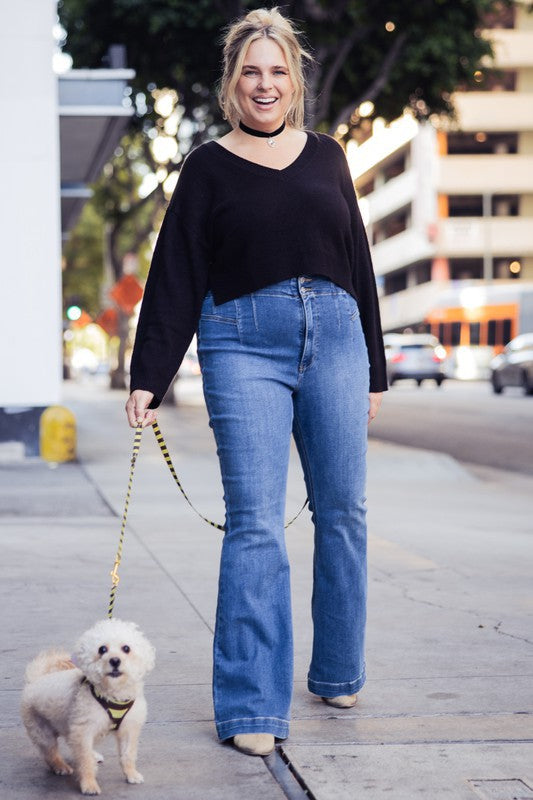 Women Plus Size Super Stretch High Rise Modern Flare Jeans Zarnesh