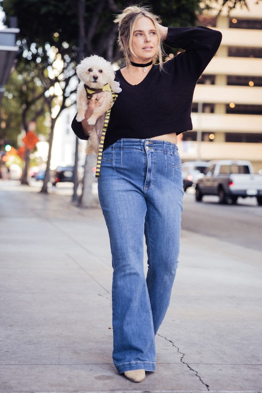 Women Plus Size Super Stretch High Rise Modern Flare Jeans Zarnesh