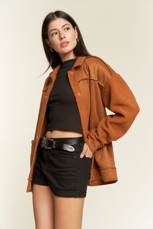 Women’s Plus Suede Button Down Sherpa Lined Jacket | Zarnesh