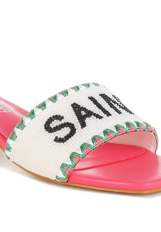 Women Poshta Saint Tropez Beaded Slip On Heeled Sandal | Zarnesh