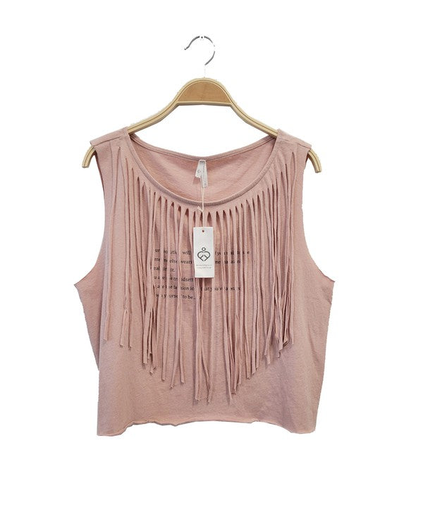 Women Pre Washed Recycled Cotton Fringe Graphic Tank Top Zarnesh