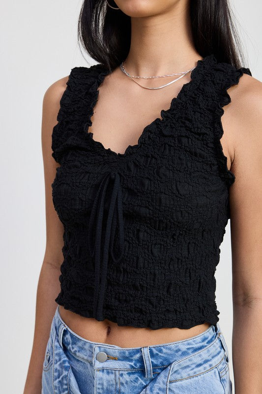 Women Premium Fabric Sleeveless Flattering Designed Ruffle Top Zarnesh