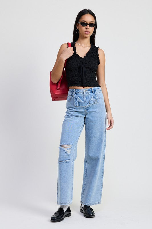 Women Premium Fabric Sleeveless Flattering Designed Ruffle Top Zarnesh