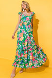 Women Print Sleeveless Ruffle Shoulder Strap Tiered Maxi Dress Zarnesh