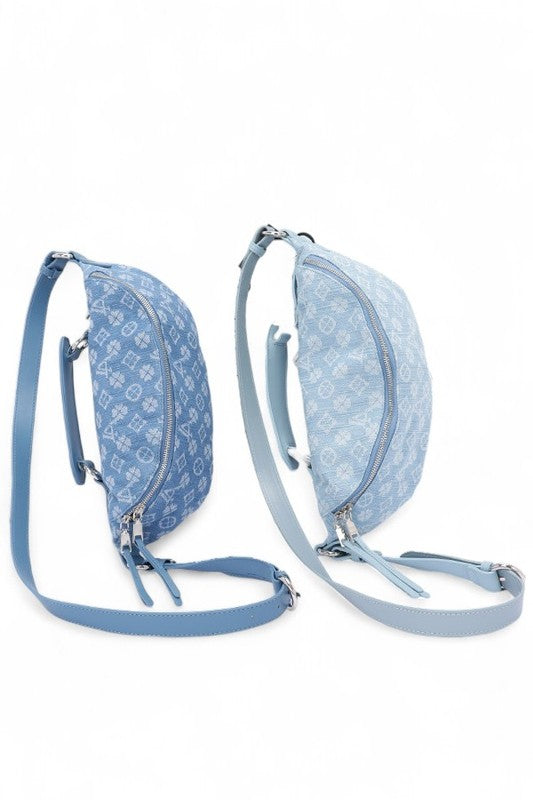Women Printed Pattern Denim Top Handle Fanny Belt Bag | Zarnesh