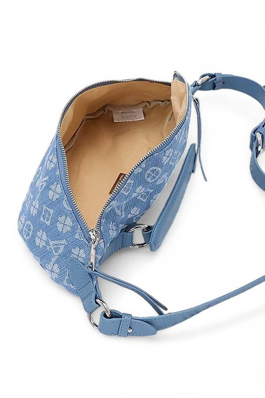 Women Printed Pattern Denim Top Handle Fanny Belt Bag | Zarnesh