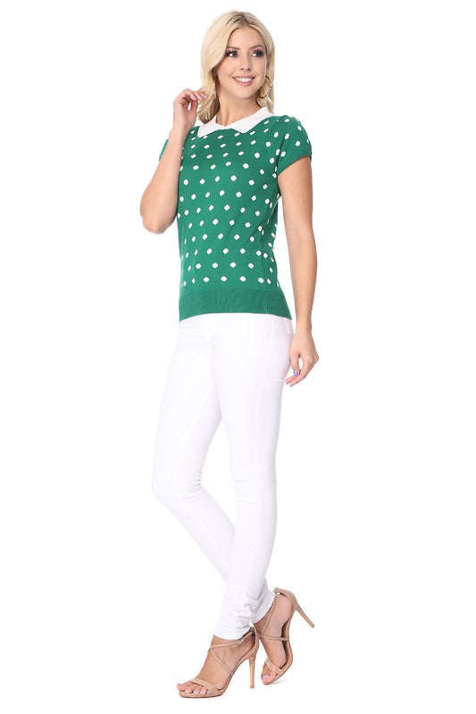 Women Puffed Cap Sleeve Polka Dot Jacquard Sweater | Zarnesh