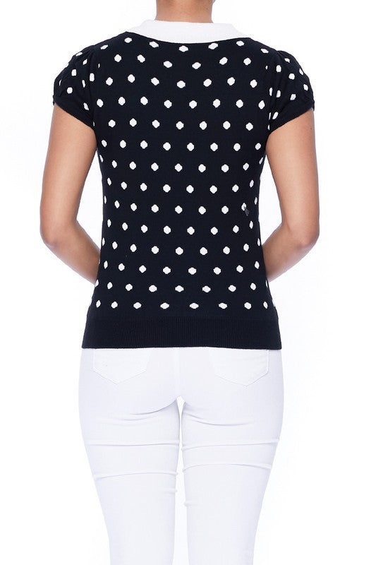 Women Puffed Cap Sleeve Polka Dot Jacquard Sweater | Zarnesh