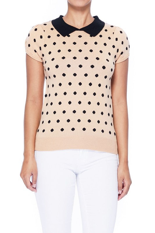 Women Puffed Cap Sleeve Polka Dot Jacquard Sweater | Zarnesh