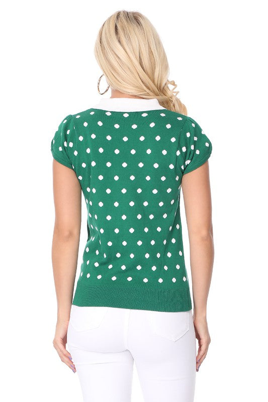Women Puffed Cap Sleeve Polka Dot Jacquard Sweater | Zarnesh