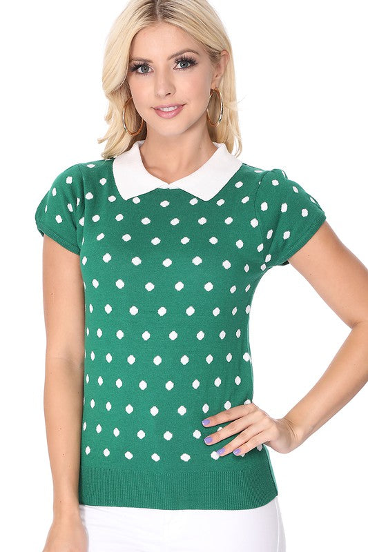 Women Puffed Cap Sleeve Polka Dot Jacquard Sweater | Zarnesh