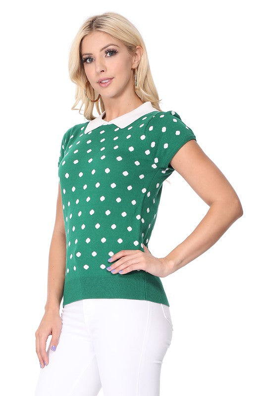 Women Puffed Cap Sleeve Polka Dot Jacquard Sweater | Zarnesh