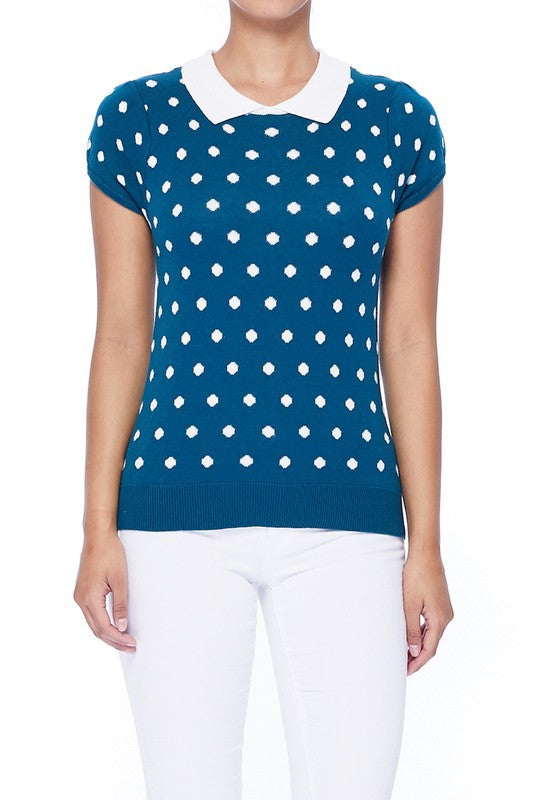 Women Puffed Cap Sleeve Polka Dot Jacquard Sweater | Zarnesh