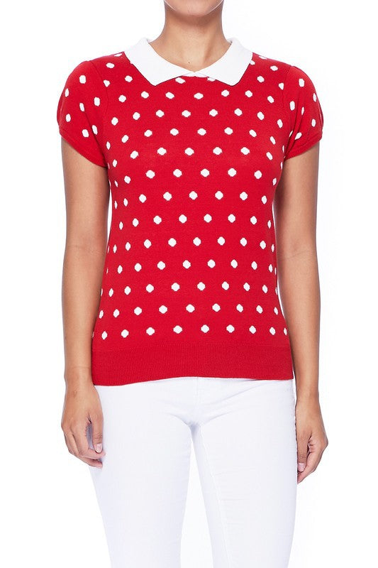 Women Puffed Cap Sleeve Polka Dot Jacquard Sweater | Zarnesh