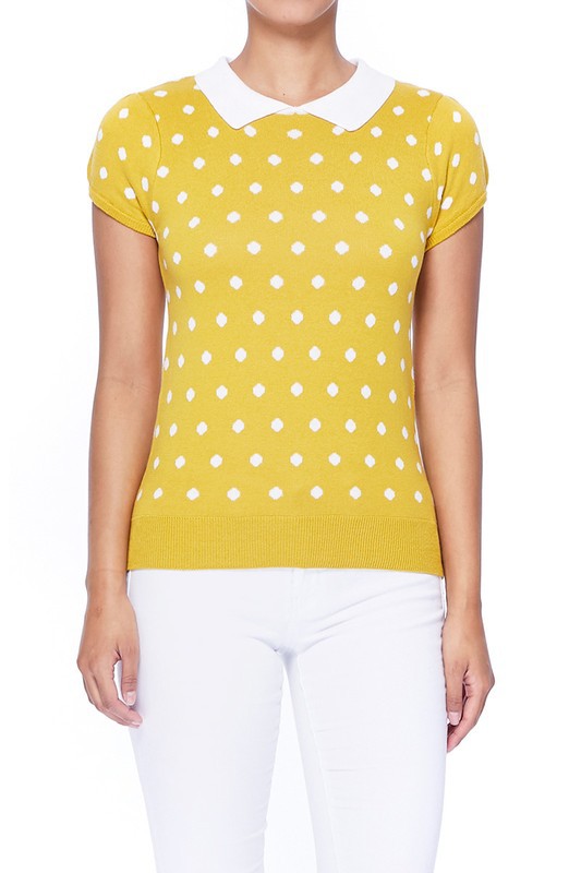 Women Puffed Cap Sleeve Polka Dot Jacquard Sweater | Zarnesh