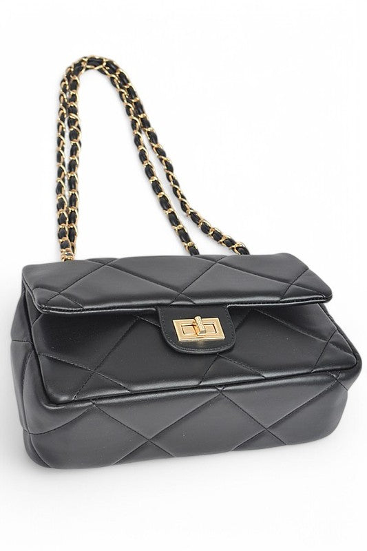 Women Quilted Adjustable Strap Twist Lock Classy Shoulder Bag Zarnesh