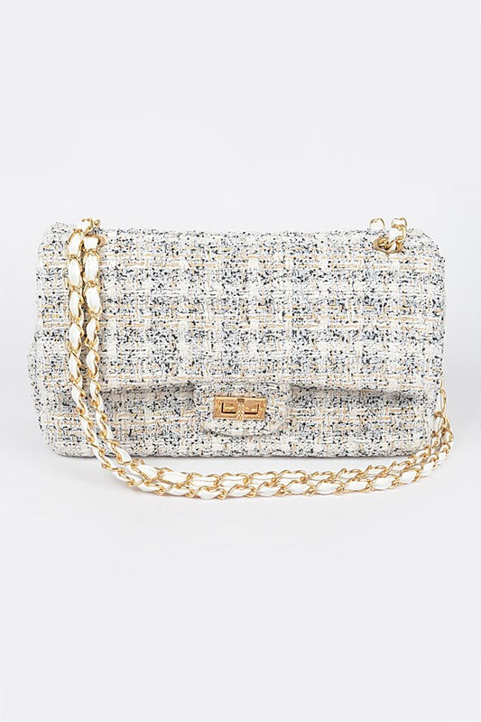 Women Quilted Tweed Secure Closure Convertible Shoulder Bag Zarnesh
