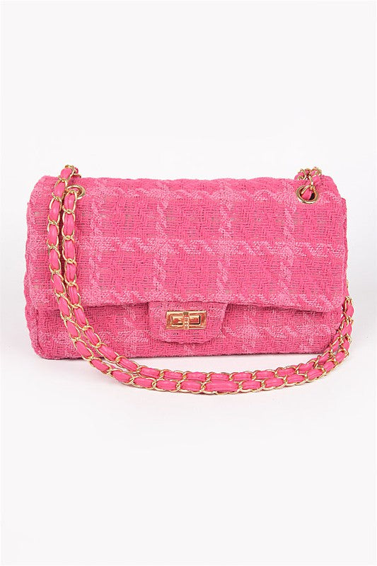 Women Quilted Tweed Secure Closure Convertible Shoulder Bag Zarnesh
