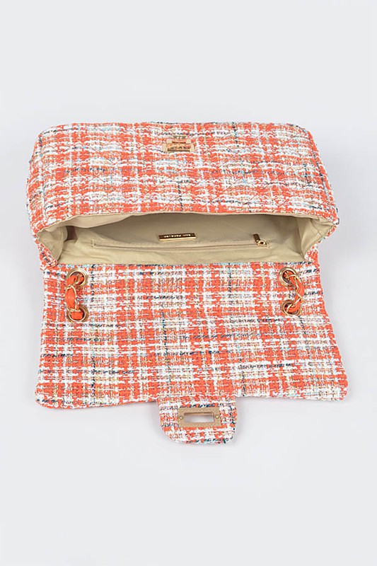Women Quilted Tweed Secure Closure Convertible Shoulder Bag Zarnesh
