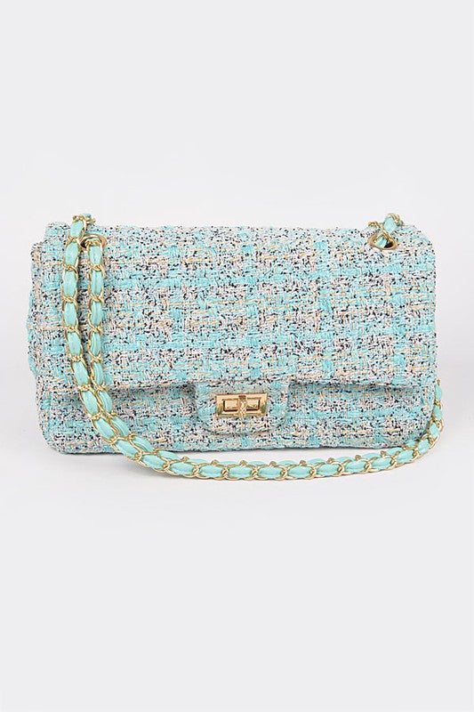 Women Quilted Tweed Secure Closure Convertible Shoulder Bag Zarnesh