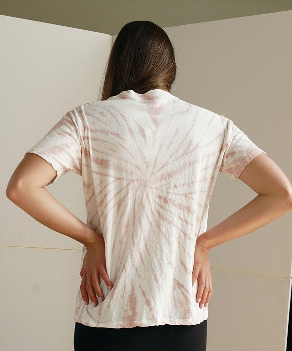 Women Recycled Short Sleeves Crew Neck Cotton Tie Dye T Shirt Zarnesh