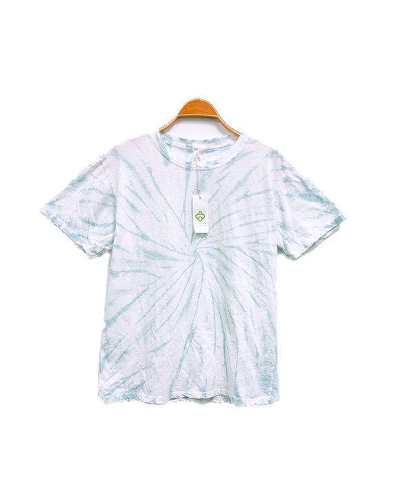 Women Recycled Short Sleeves Crew Neck Cotton Tie Dye T Shirt Zarnesh
