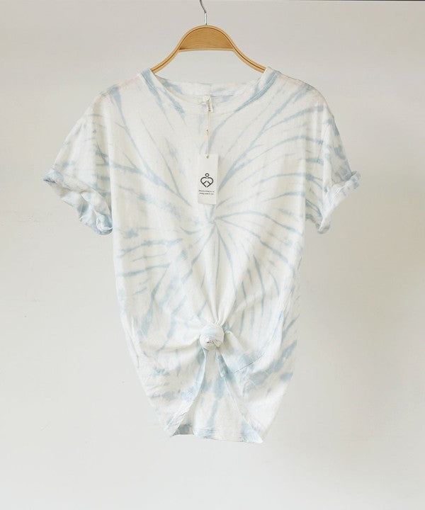 Women Recycled Short Sleeves Crew Neck Cotton Tie Dye T Shirt Zarnesh