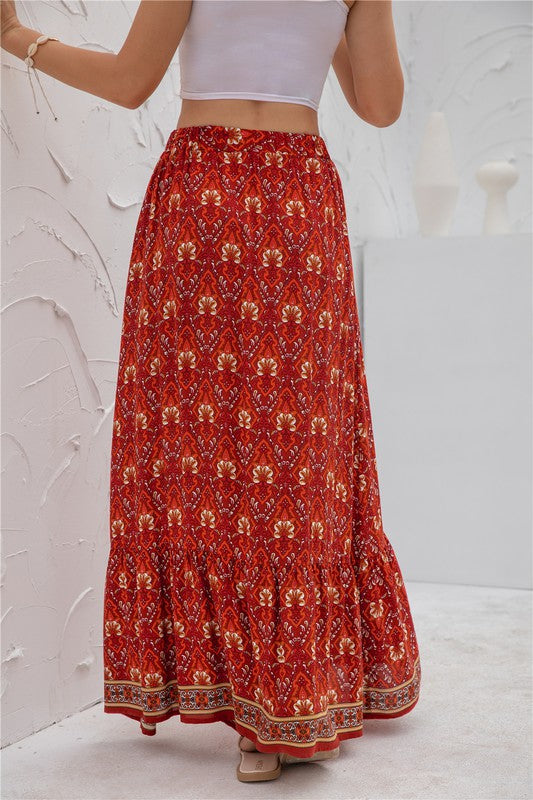 Women Summer Regular Fit Elastic Waistband Print Maxi Skirt Zarnesh