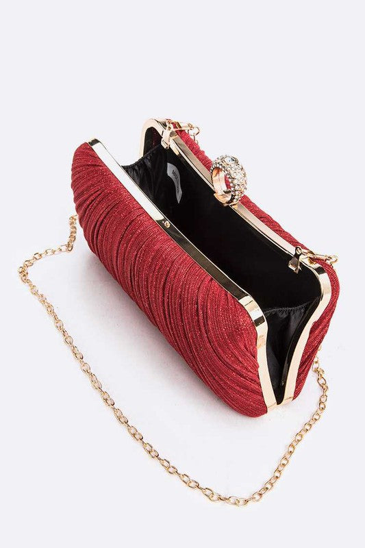 Womens Crbeqabe Ring Diamonds Pleated Metallic Box Clutch Bag | Zarnesh