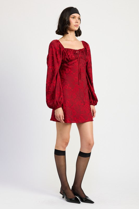Women Long Sleeve Fully Lined Slight Stretch Lace Mini Dress Zarnesh
