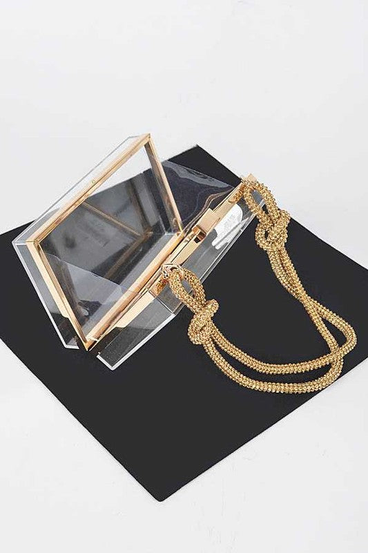 Women Rhinesotne Top Handle Acrylic Cleared Box Clutch Zarnesh