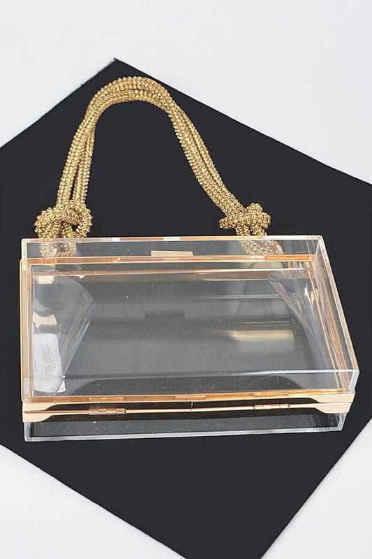 Women Rhinesotne Top Handle Acrylic Cleared Box Clutch Zarnesh