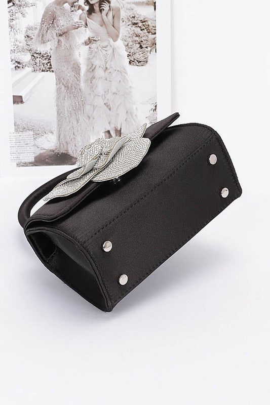 Women Rhinestone Flower Stain Top Handle Clutch Bag Zarnesh