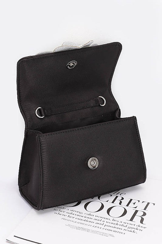 Women Rhinestone Flower Stain Top Handle Clutch Bag Zarnesh