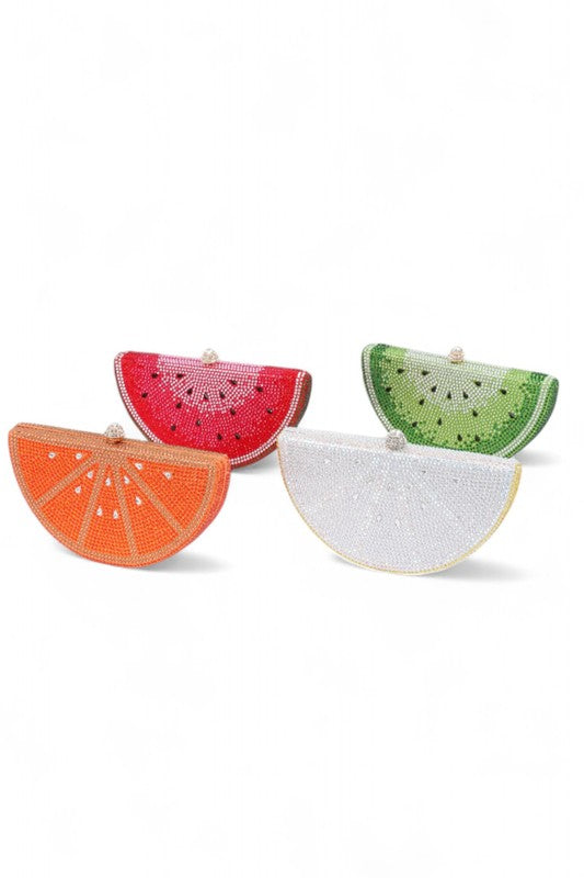 Women Rhinestone Iconic Fruit Slice Clasp Closure Box Clutch Zarnesh