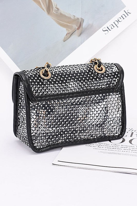 Women Rhinestone Mesh Turn Lock Iconic Shoulder Bag Zarnesh
