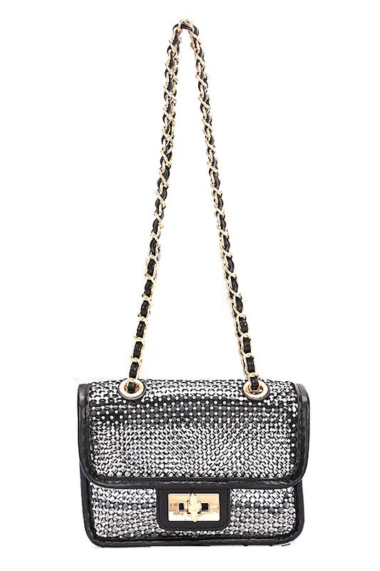 Women Rhinestone Mesh Turn Lock Iconic Shoulder Bag Zarnesh
