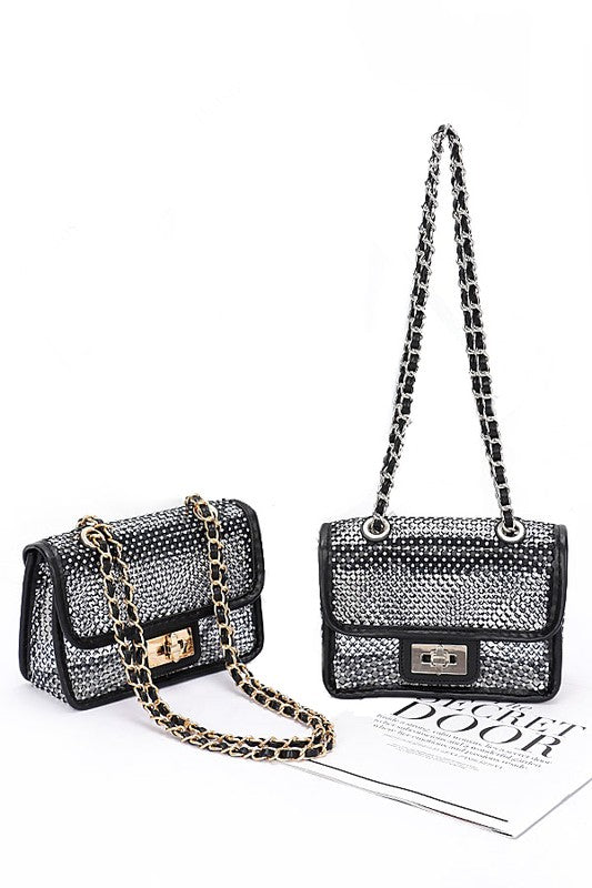 Women Rhinestone Mesh Turn Lock Iconic Shoulder Bag Zarnesh
