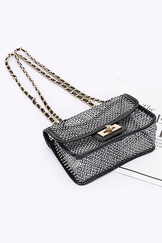 Women Rhinestone Mesh Turn Lock Iconic Shoulder Bag Zarnesh
