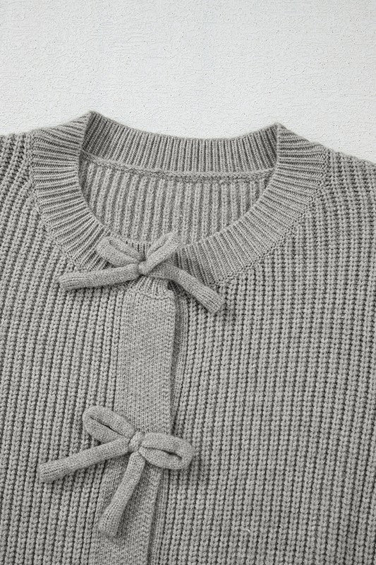 Women’s Ribbed Knit Bow Front Buttoned Cardigan | Zarnesh