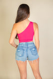 Women Ribbed Knit Cut Out One Shoulder Sleeveless Crop Top Zarnesh