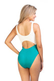 Women Ribbed Removable Cups Two Tone Cutout One Piece Swimsuit Zarnesh