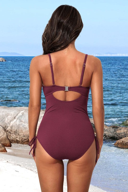 Women Ribbed Tie Side High Cut Twist Front Bathing Suit Zarnesh