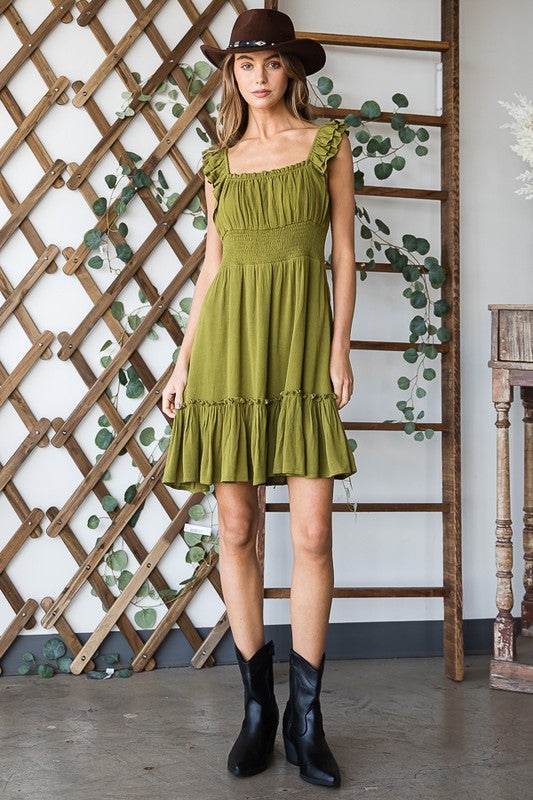 Women’s Ruched Waist Ruffled Sleeveless Dress | Zarnesh