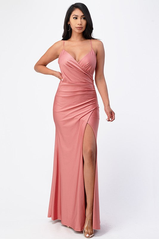 Women Tara Side Pleat Overlap Sleek Sleeveless Gown Side Opening Zarnesh
